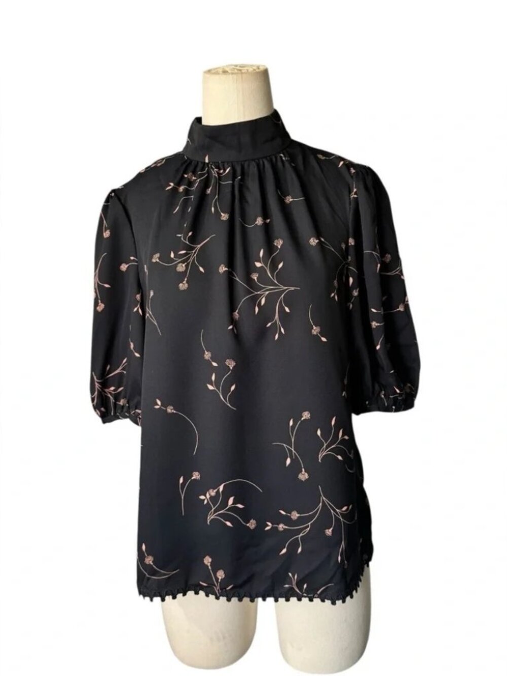 JOIE Black high neck Floral Blouse - Ballon sleeves